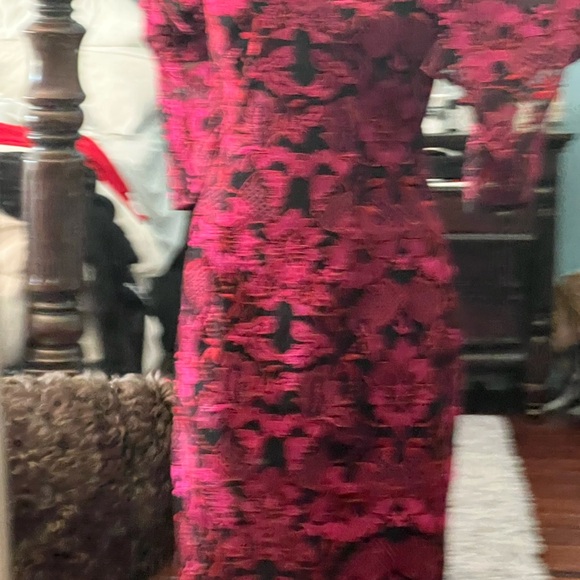 Beautiful red/pink and black dress with v neck and bell sleeves.nwt - Picture 5 of 6